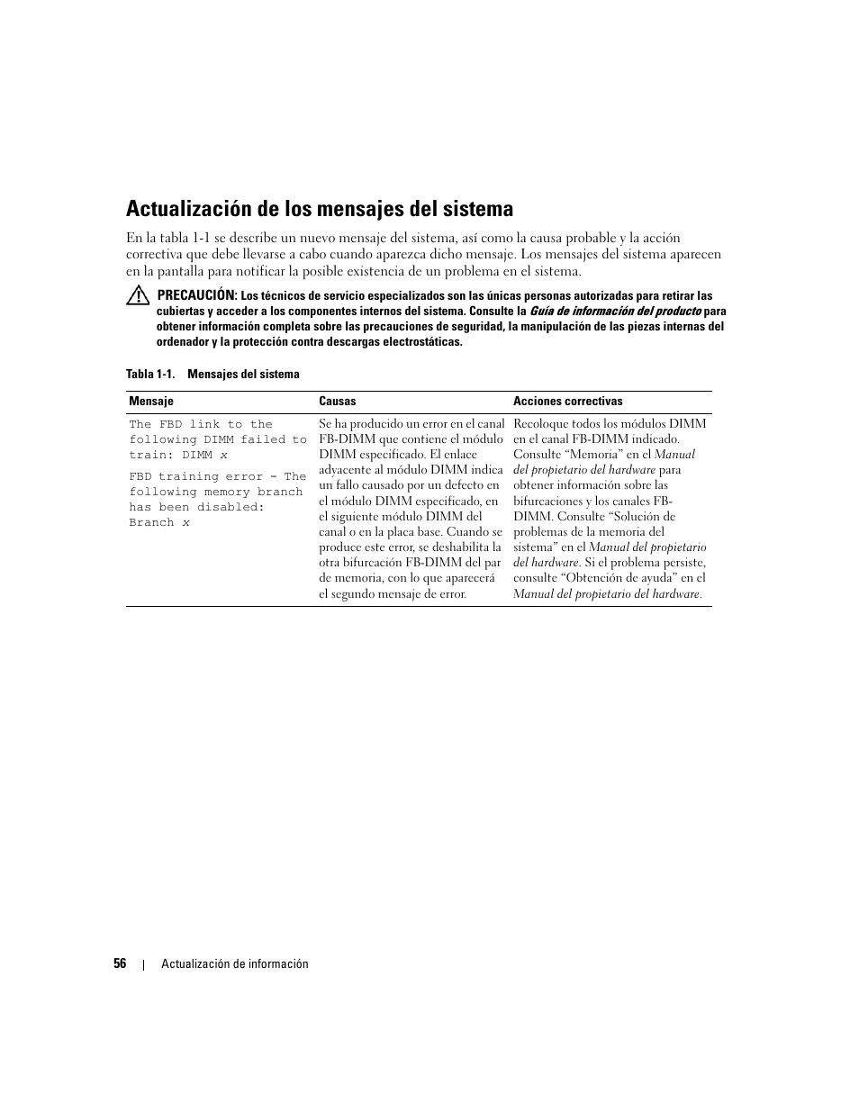Actualización de los mensajes del sistema | Dell PowerEdge 1900 User Manual | Page 56 / 60