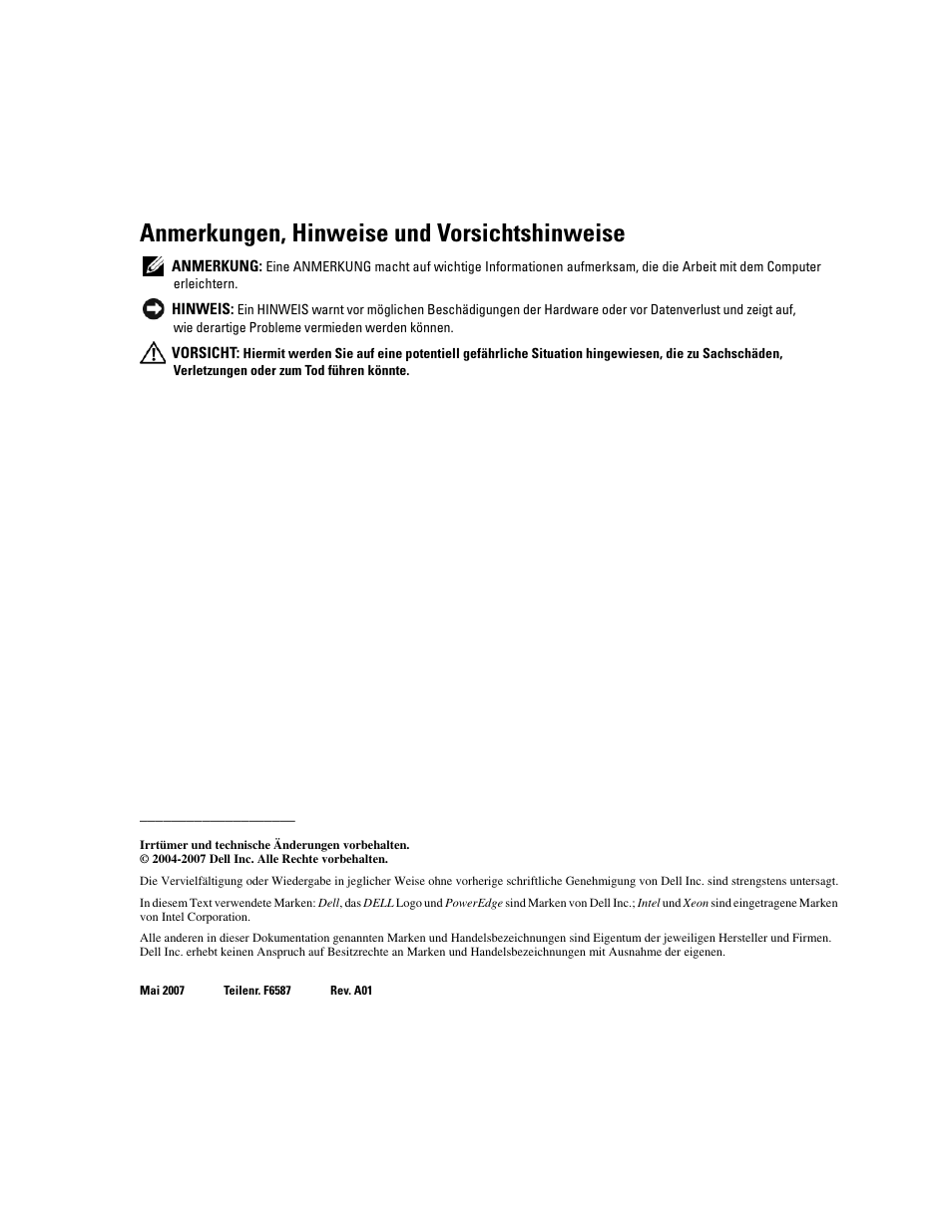 Anmerkungen, hinweise und vorsichtshinweise | Dell PowerEdge 6850 User Manual | Page 26 / 56