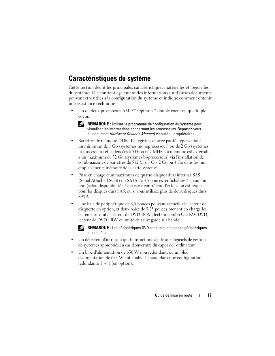 Caractéristiques du système | Dell PowerEdge T605 User Manual | Page 19 / 58