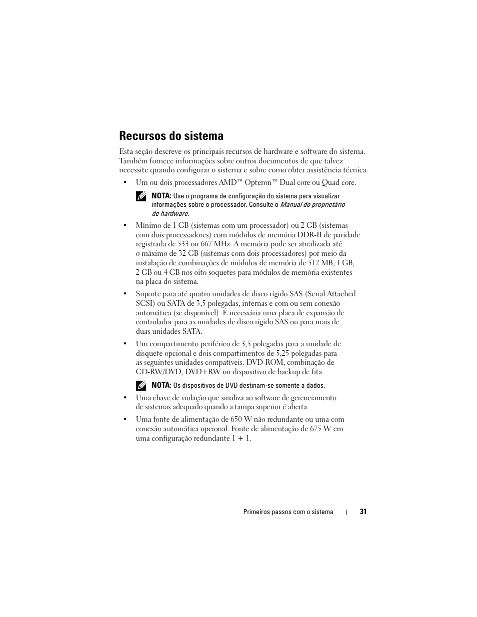 Recursos do sistema | Dell PowerEdge T605 User Manual | Page 33 / 58