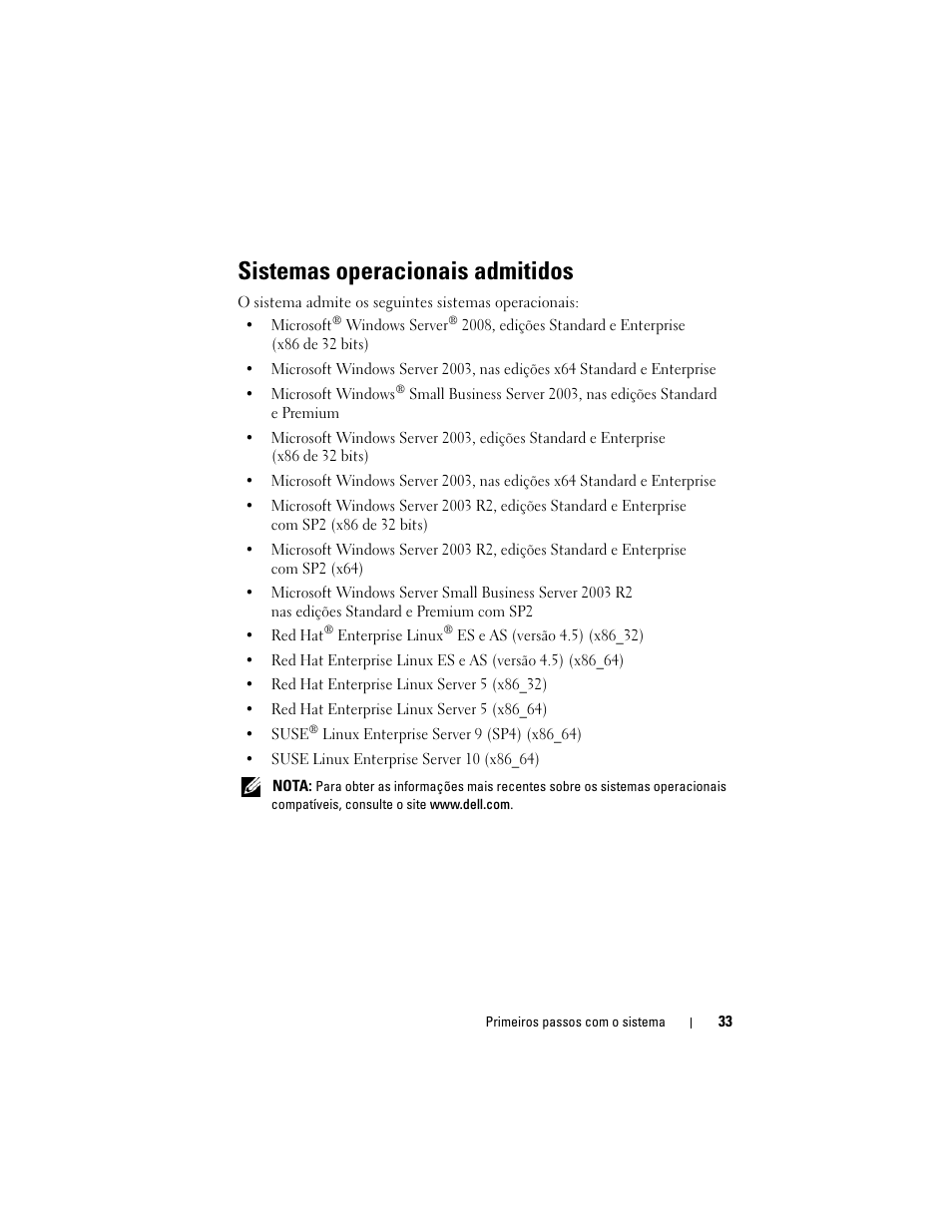 Sistemas operacionais admitidos | Dell PowerEdge T605 User Manual | Page 35 / 58