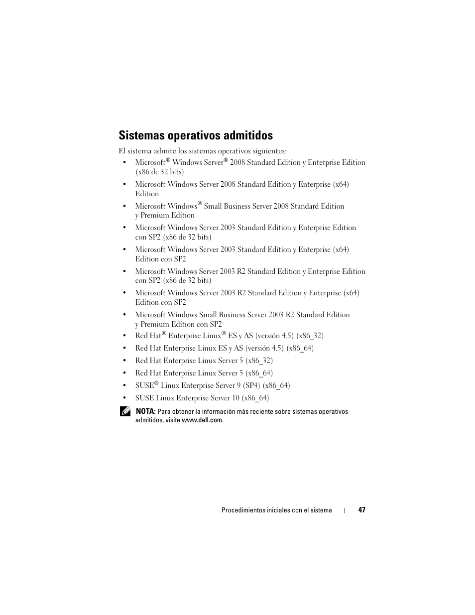 Sistemas operativos admitidos | Dell PowerEdge T605 User Manual | Page 49 / 58