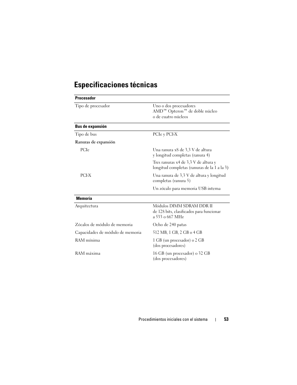 Especificaciones técnicas | Dell PowerEdge T605 User Manual | Page 55 / 58