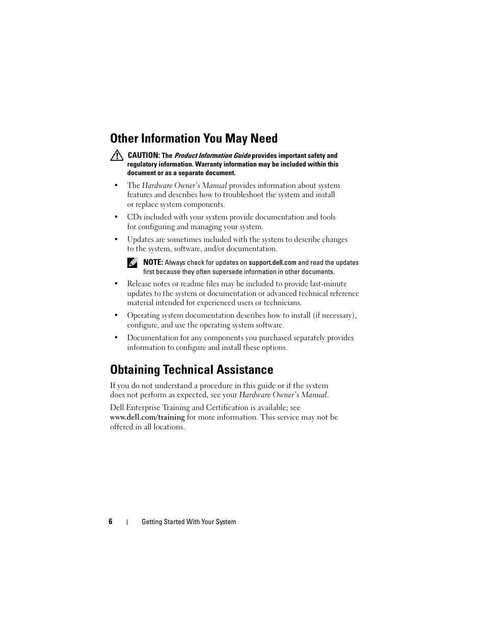 Other information you may need, Obtaining technical assistance | Dell PowerEdge T605 User Manual | Page 8 / 58