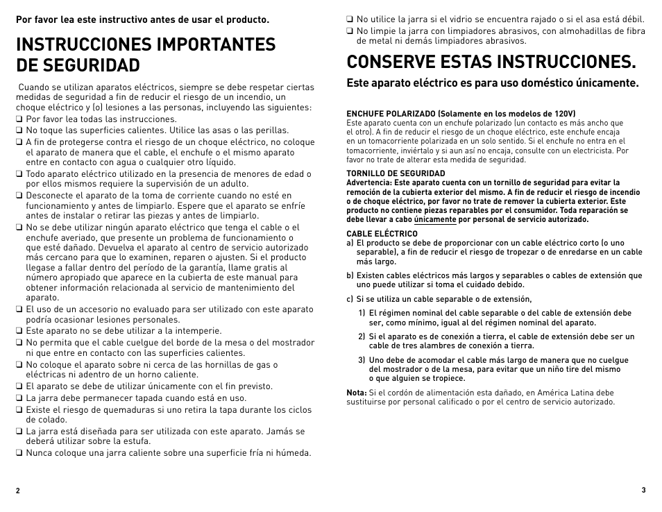 Instrucciones importantes de seguridad, Conserve estas instrucciones | Black & Decker DE791B User Manual | Page 2 / 13