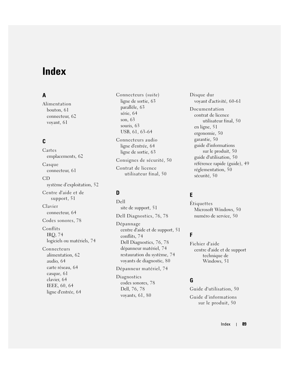 Index | Dell Precision 690 User Manual | Page 89 / 184