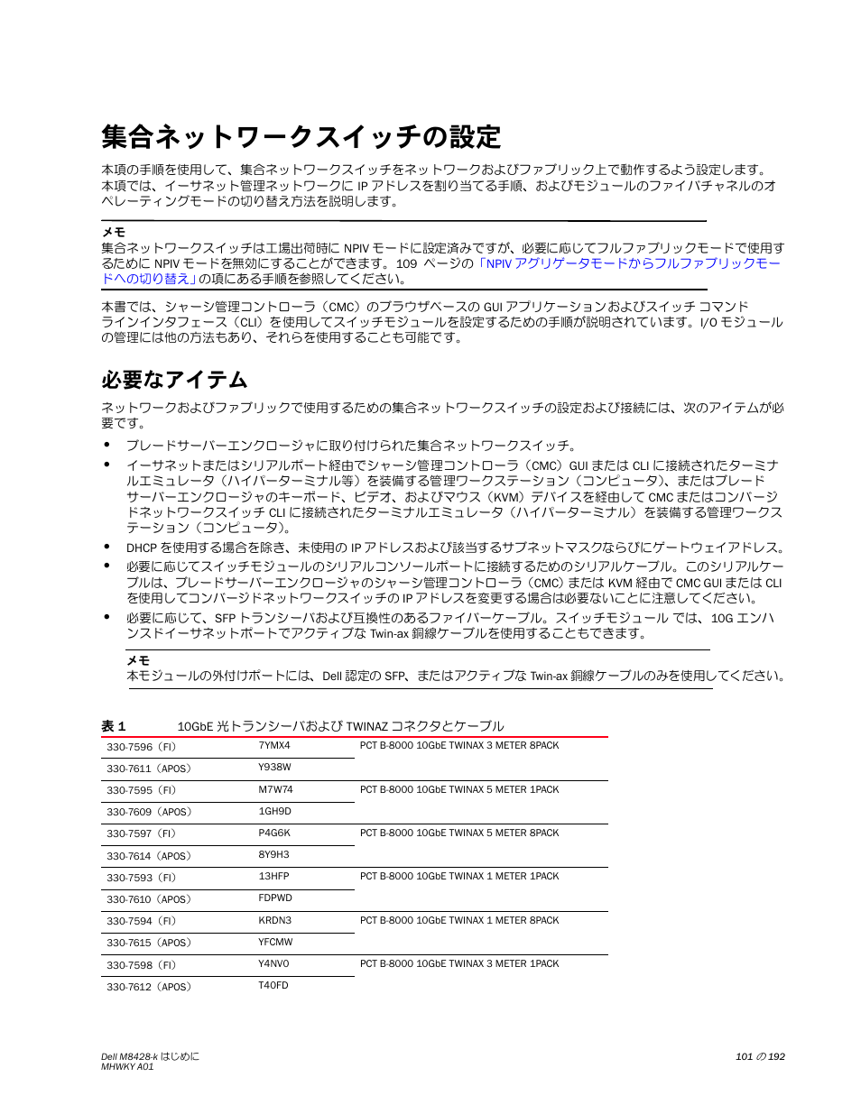 集合ネットワークスイッチの設定, 必要なアイテム | Dell POWEREDGE M1000E User Manual | Page 101 / 202