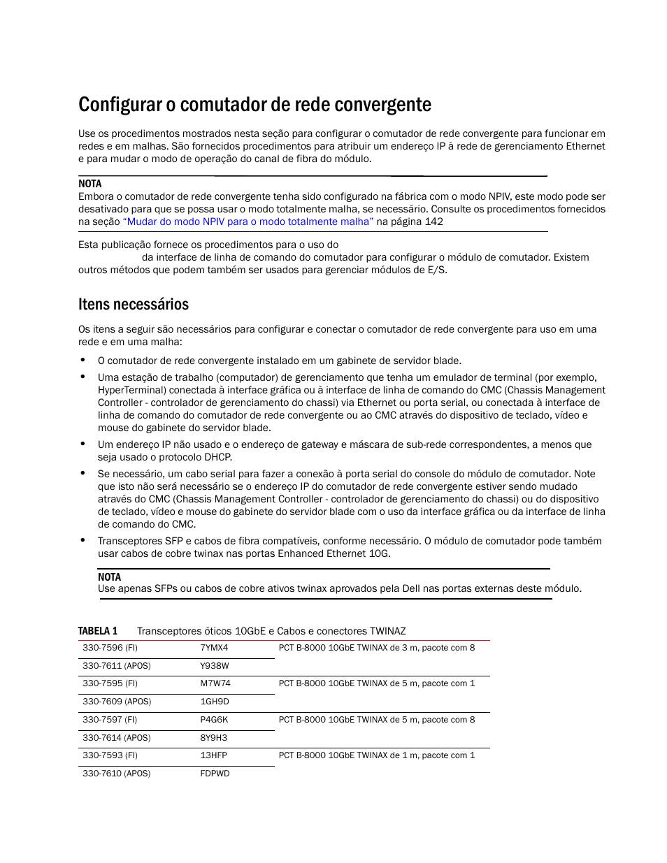 Configurar o comutador de rede convergente, Itens necessários | Dell POWEREDGE M1000E User Manual | Page 133 / 202