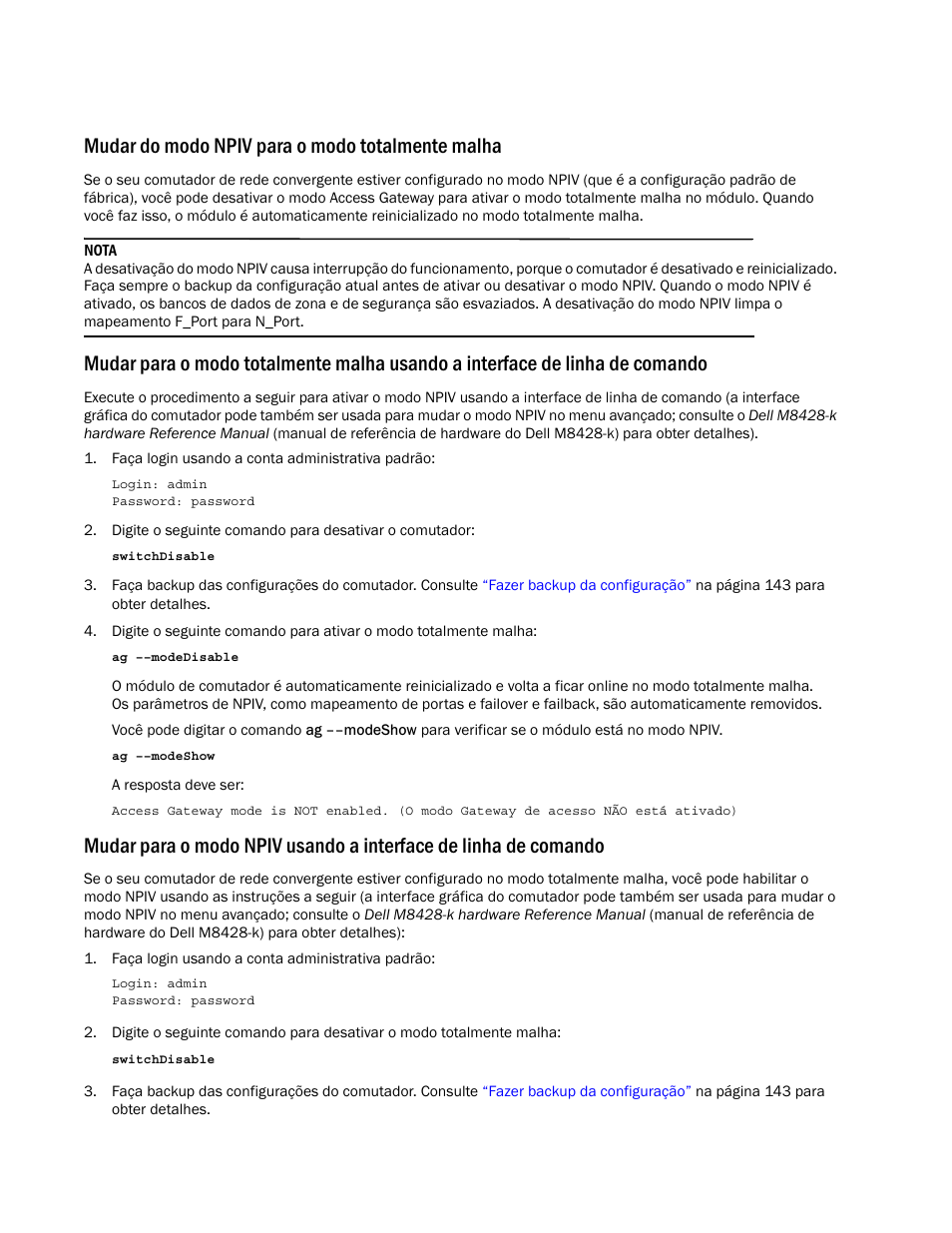 Mudar do modo npiv para o modo totalmente malha | Dell POWEREDGE M1000E User Manual | Page 142 / 202