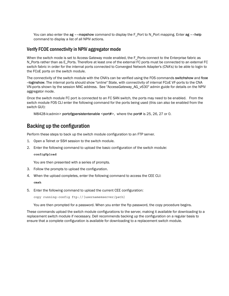 Backing up the configuration, Verify fcoe connectivity in npiv aggregator mode | Dell POWEREDGE M1000E User Manual | Page 15 / 202