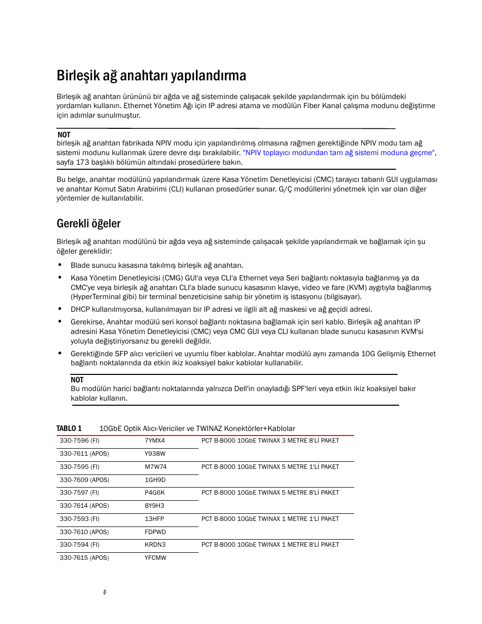 Birleşik ağ anahtarı yapılandırma, Gerekli öğeler | Dell POWEREDGE M1000E User Manual | Page 165 / 202