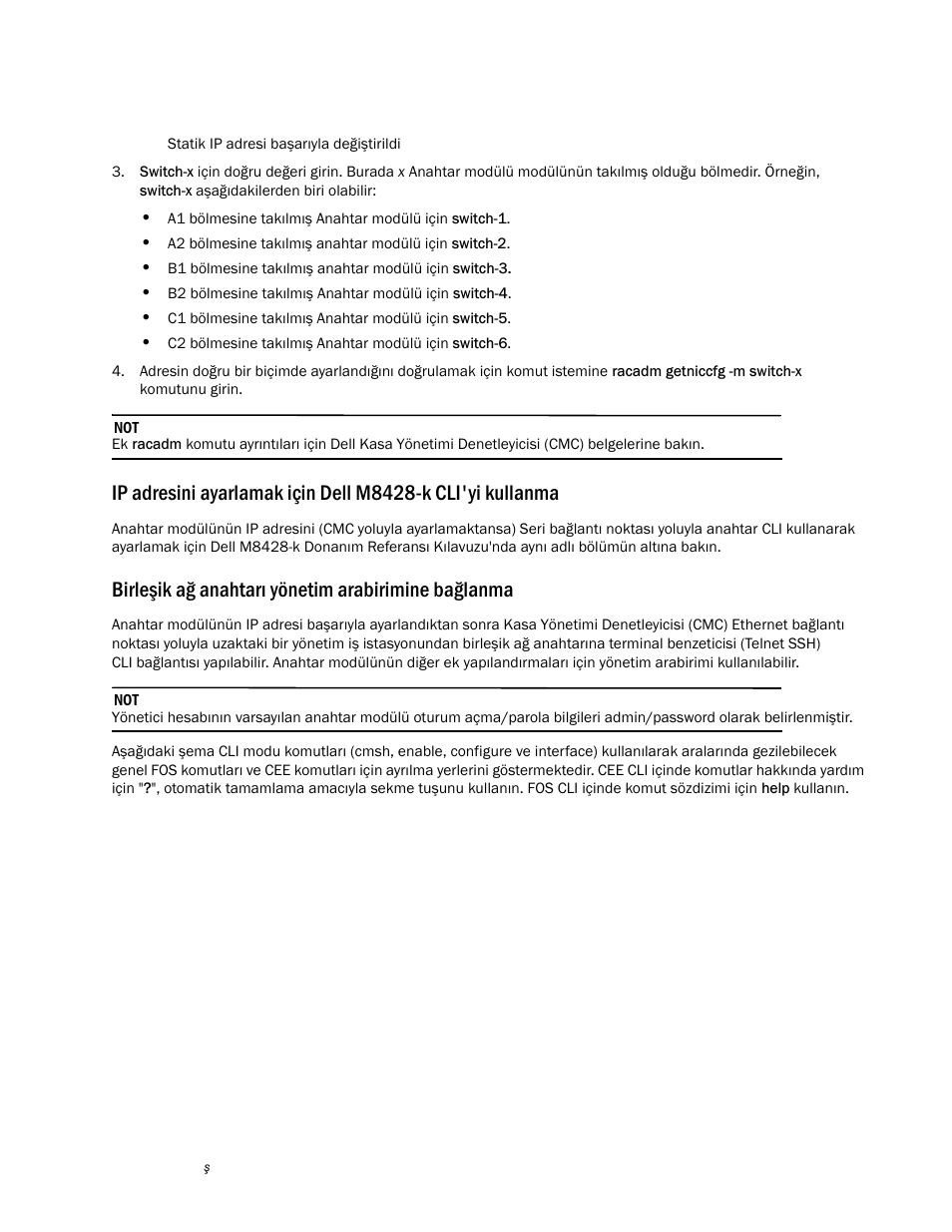 Birleşik ağ anahtarı yönetim arabirimine bağlanma | Dell POWEREDGE M1000E User Manual | Page 169 / 202