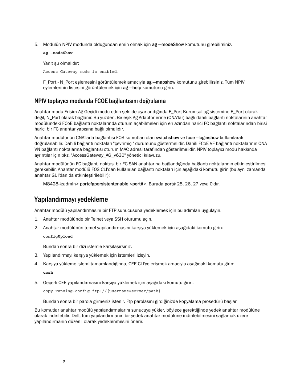 Yapılandırmayı yedekleme, Sayfa 175, Npiv toplayıcı modunda fcoe bağlantısını doğrulama | Dell POWEREDGE M1000E User Manual | Page 175 / 202