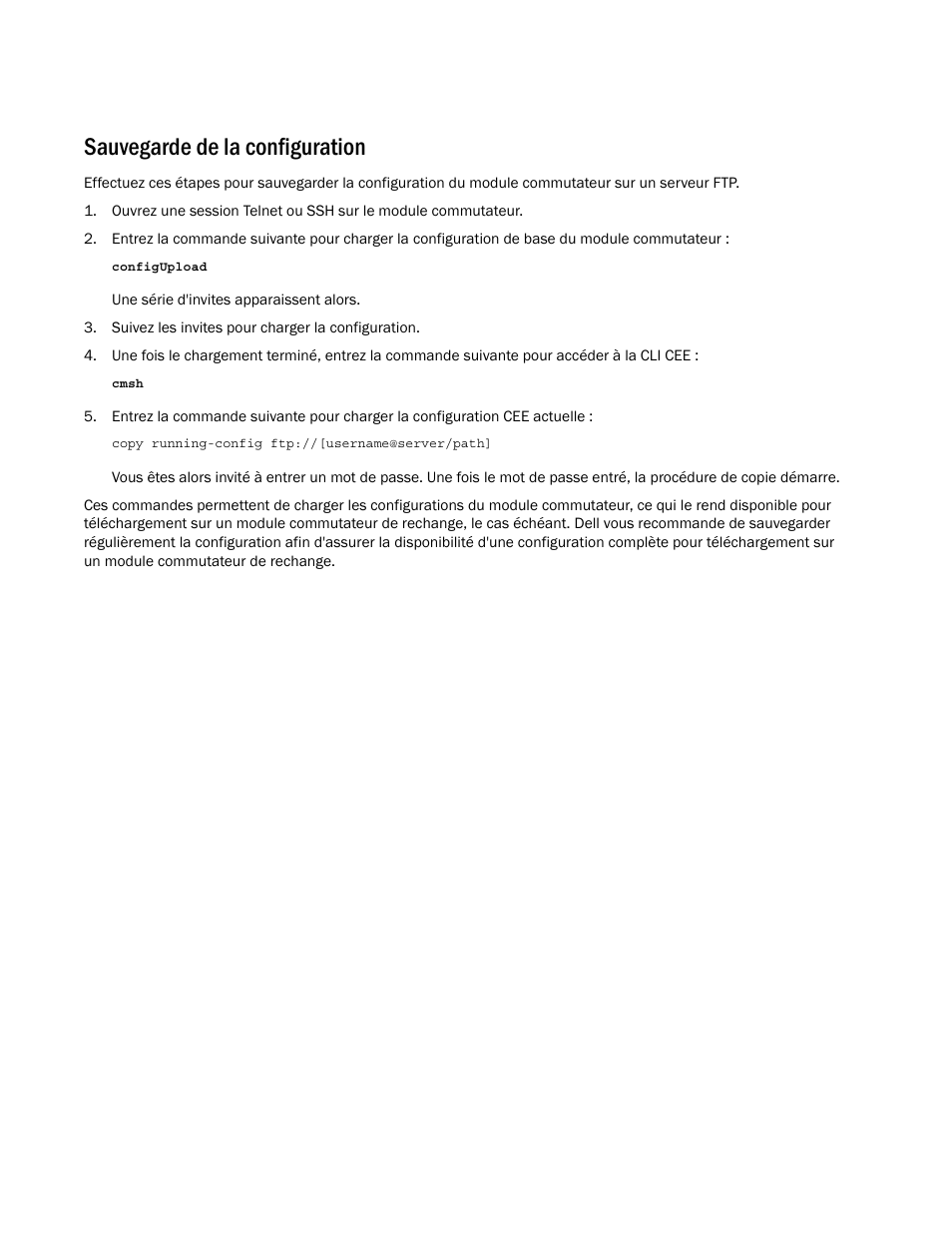 Sauvegarde de la configuration | Dell POWEREDGE M1000E User Manual | Page 64 / 202