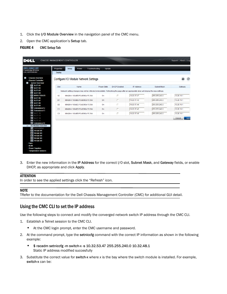 Using the cmc cli to set the ip address | Dell POWEREDGE M1000E User Manual | Page 8 / 202