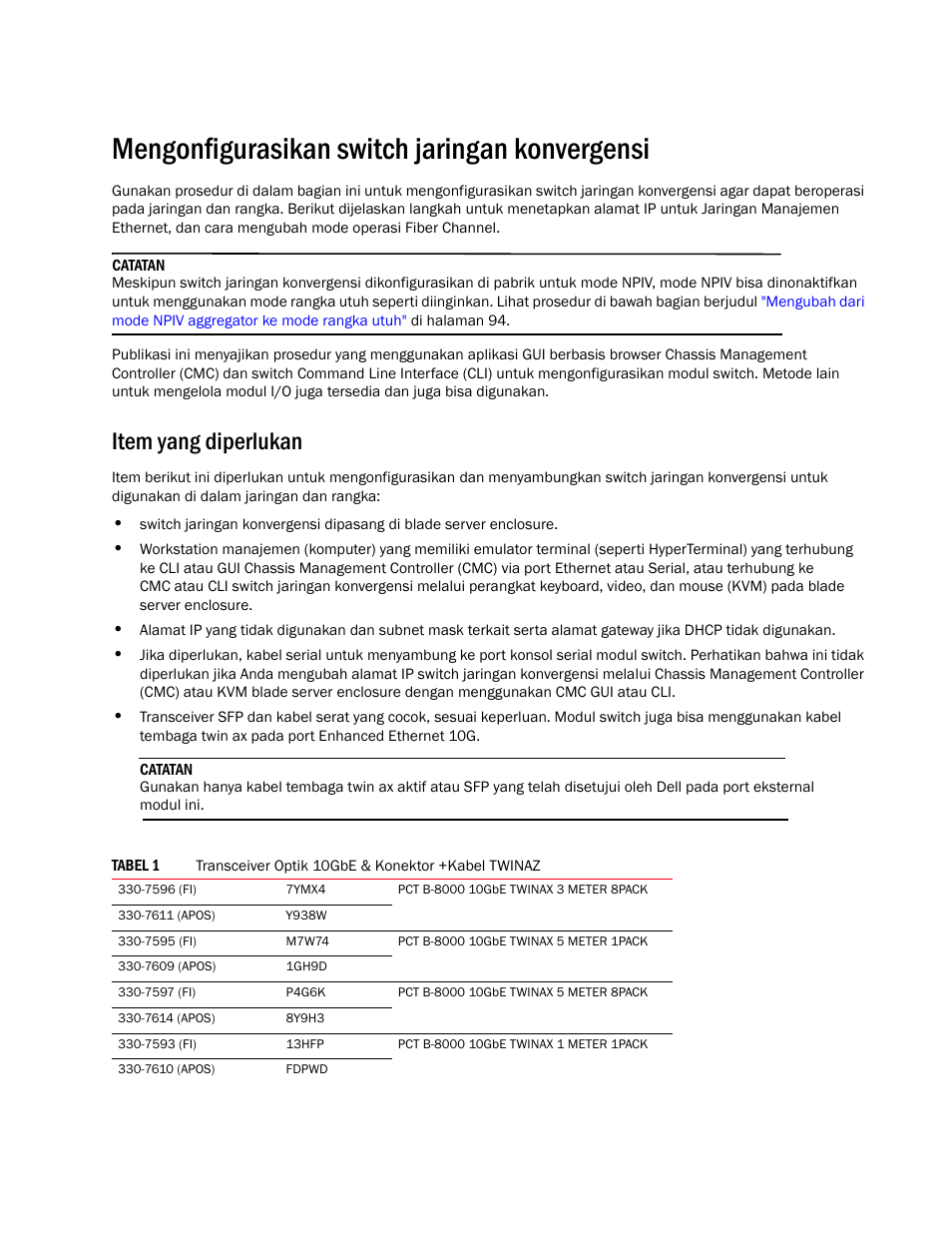 Mengonfigurasikan switch jaringan konvergensi, Item yang diperlukan | Dell POWEREDGE M1000E User Manual | Page 85 / 202