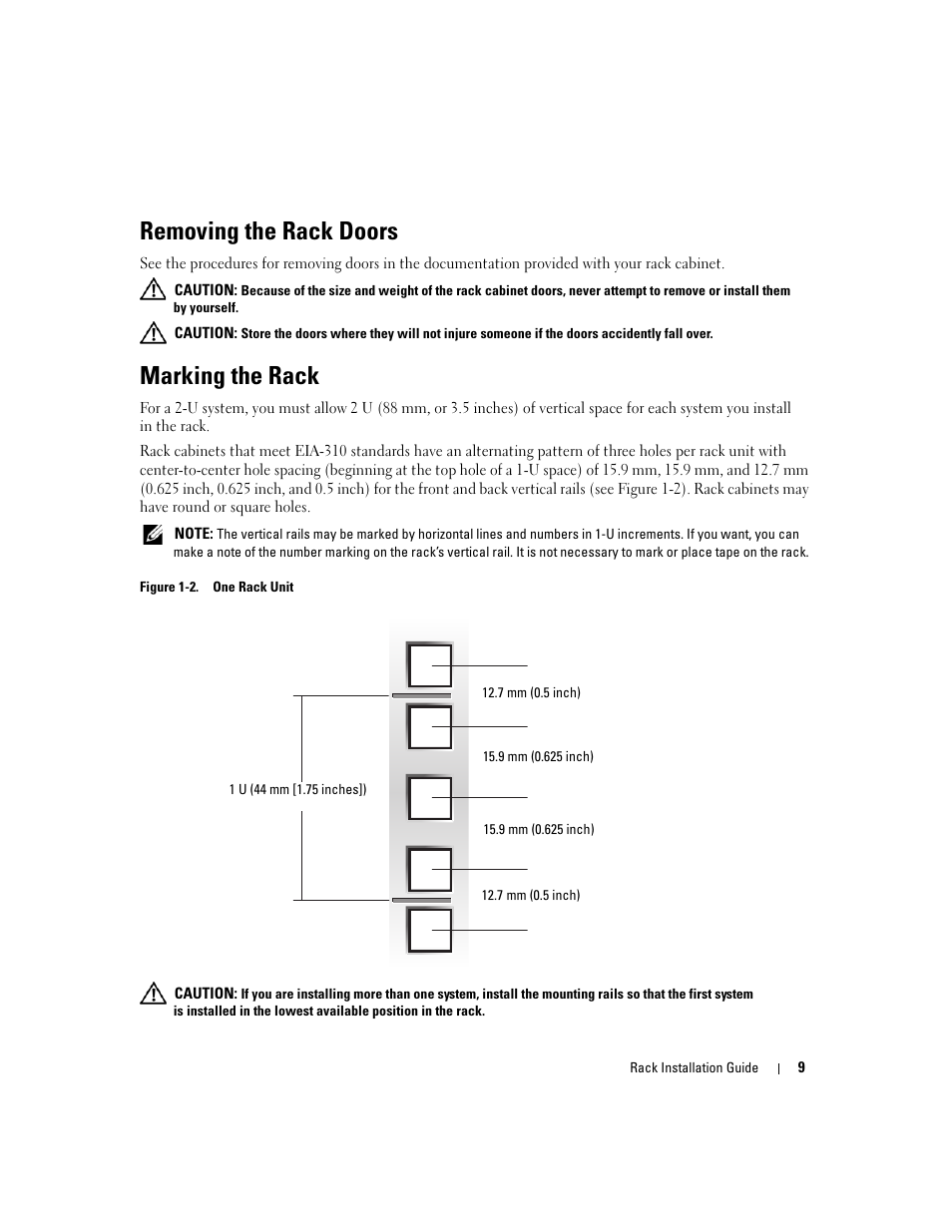 Removing the rack doors, Marking the rack | Dell Precision R5400 (Mid 2008) User Manual | Page 11 / 112