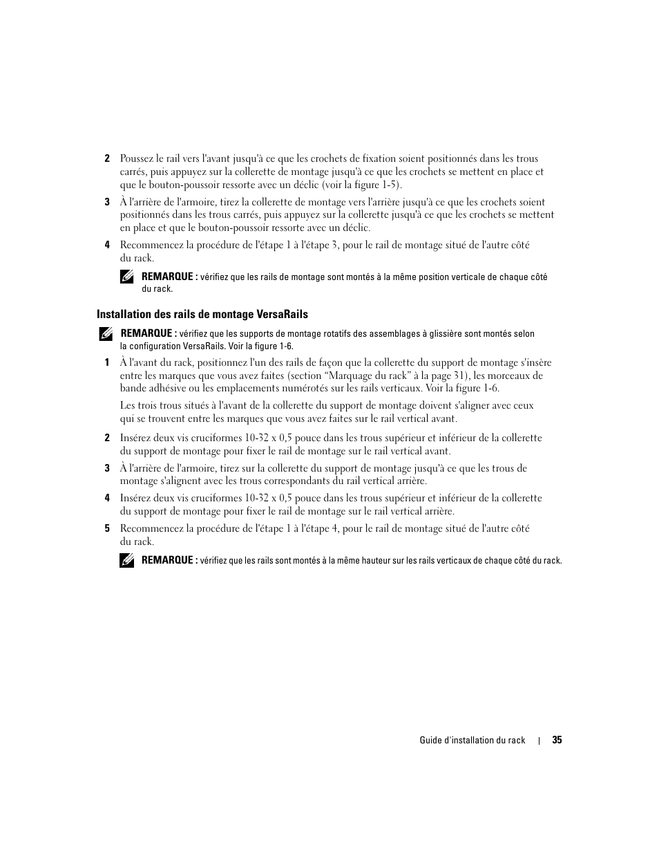 Installation des rails de montage versarails | Dell Precision R5400 (Mid 2008) User Manual | Page 37 / 112