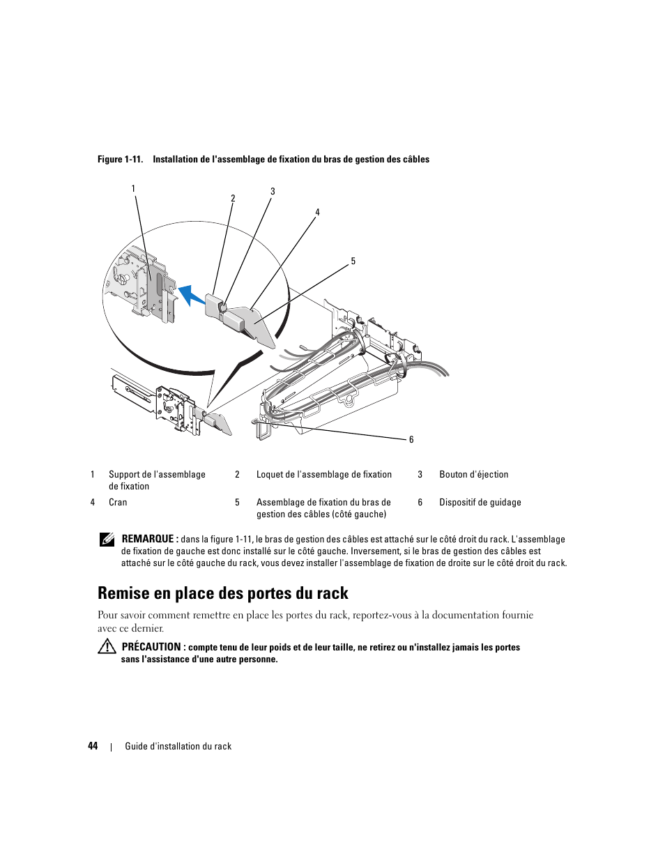Remise en place des portes du rack, Ck (comme dans la figure 1-11) | Dell Precision R5400 (Mid 2008) User Manual | Page 46 / 112