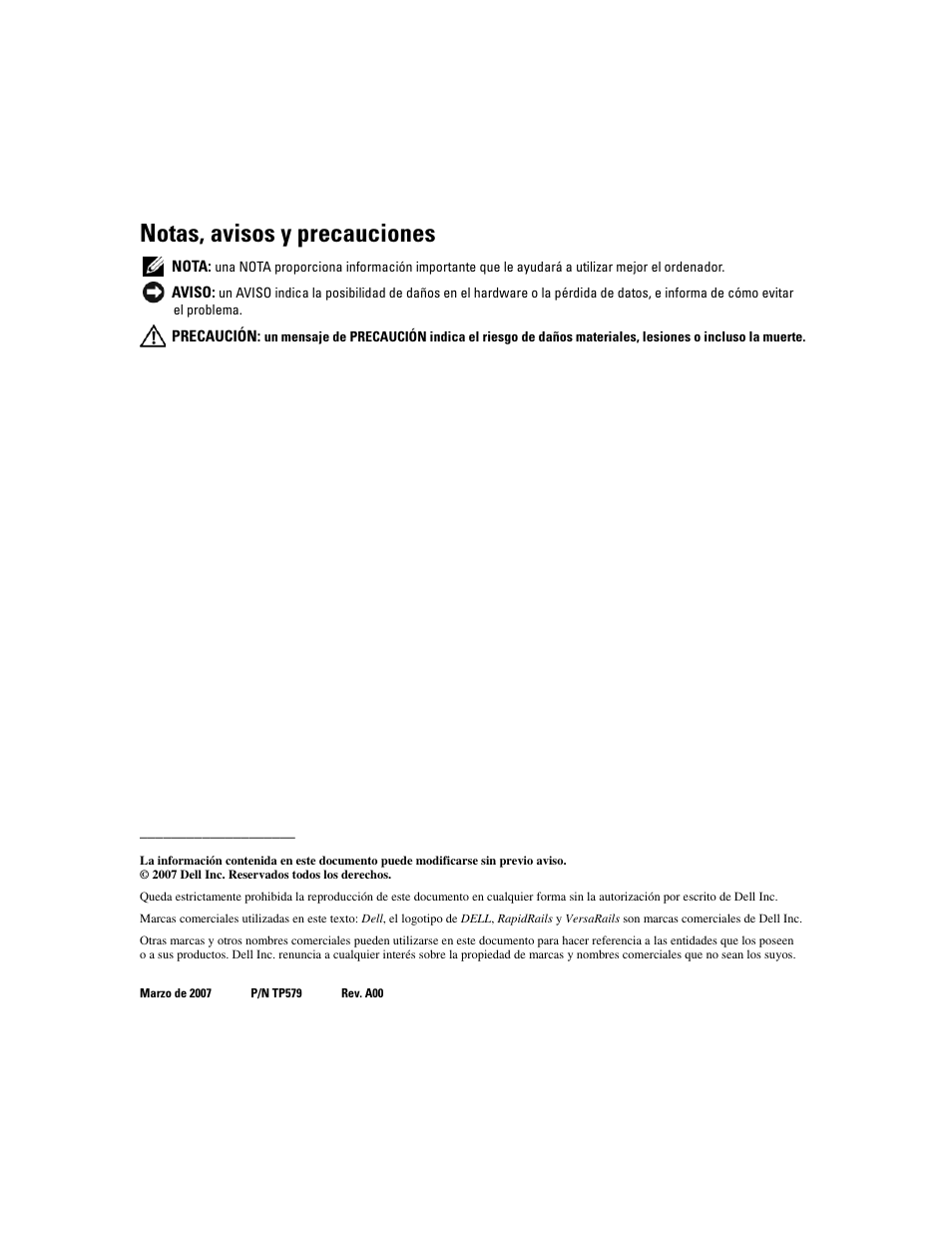 Notas, avisos y precauciones | Dell Precision R5400 (Mid 2008) User Manual | Page 92 / 112