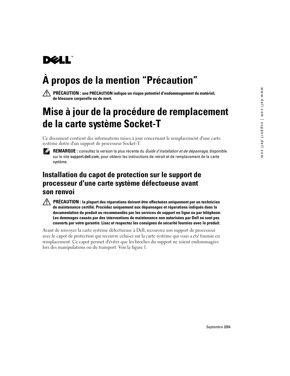 À propos de la mention “précaution | Dell PowerEdge SC 420 User Manual | Page 5 / 14