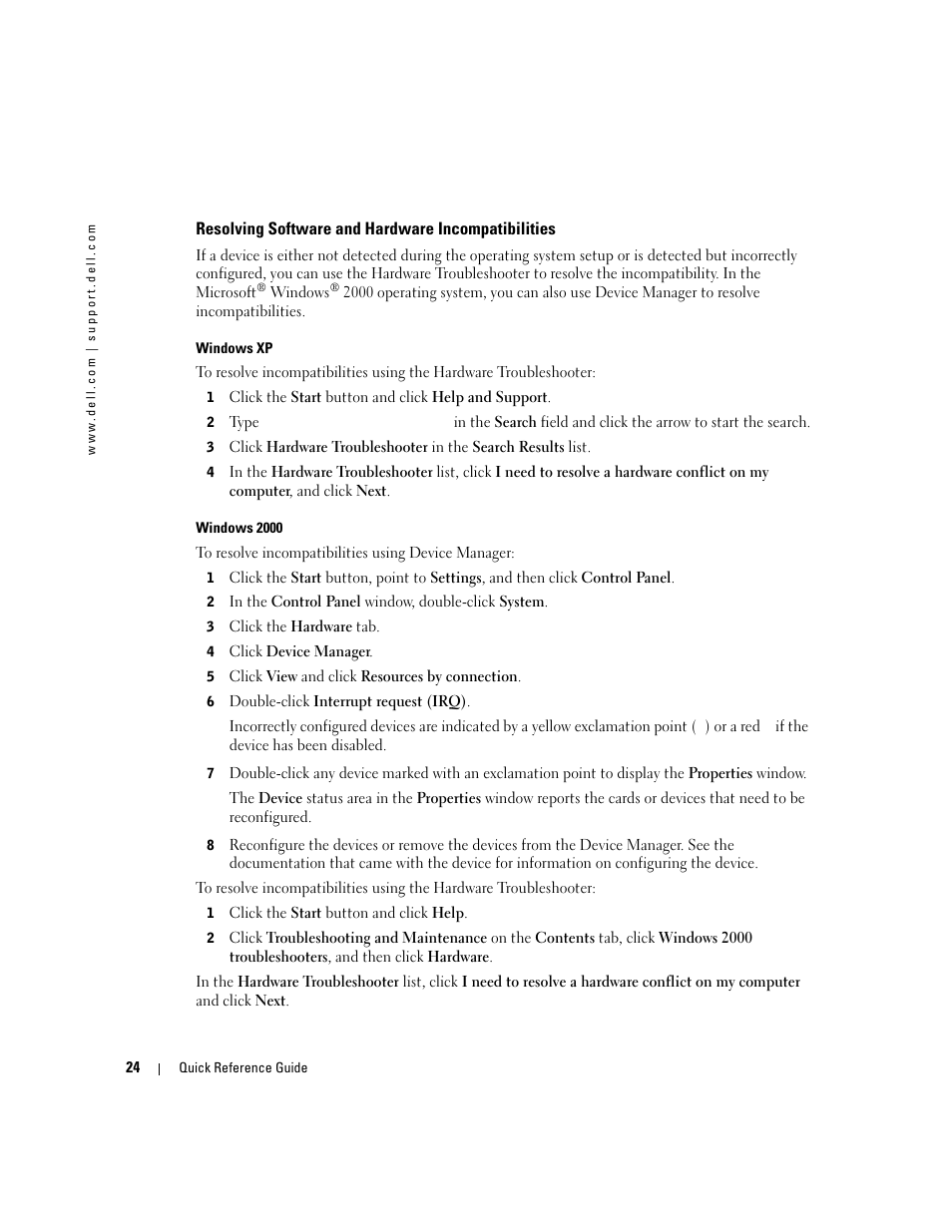 Resolving software and hardware incompatibilities | Dell OptiPlex 170L User Manual | Page 24 / 100