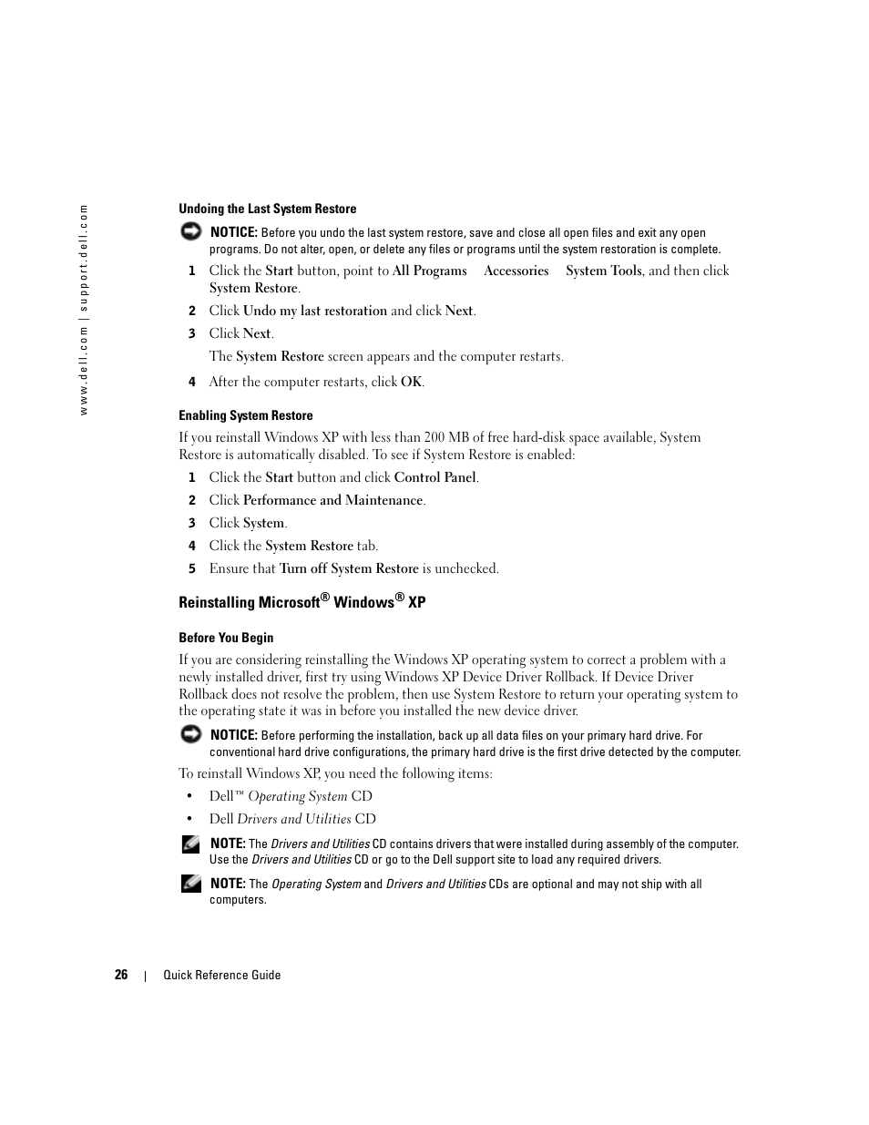 Reinstalling microsoft® windows® xp, Reinstalling microsoft | Dell OptiPlex 170L User Manual | Page 26 / 100