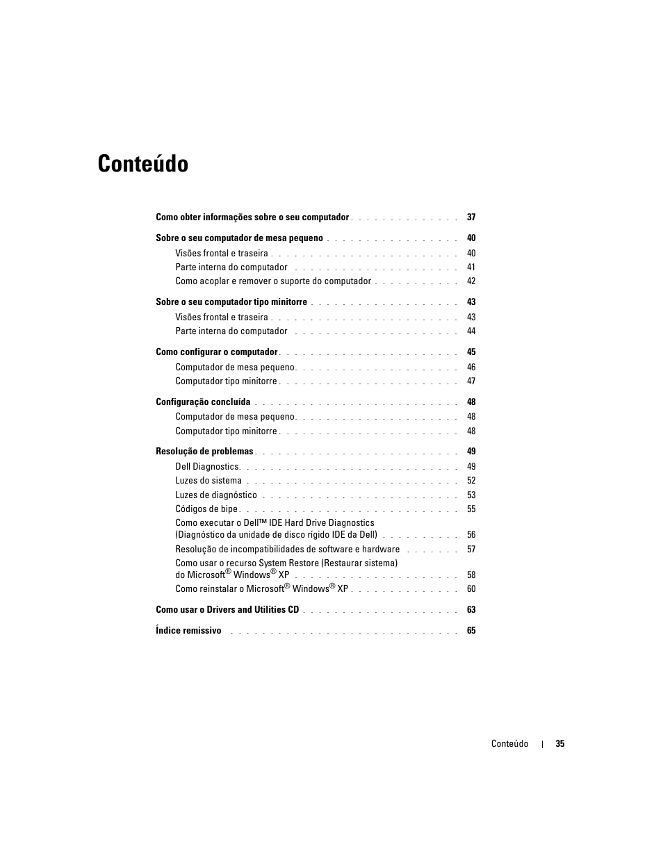 Conteúdo | Dell OptiPlex 170L User Manual | Page 35 / 100