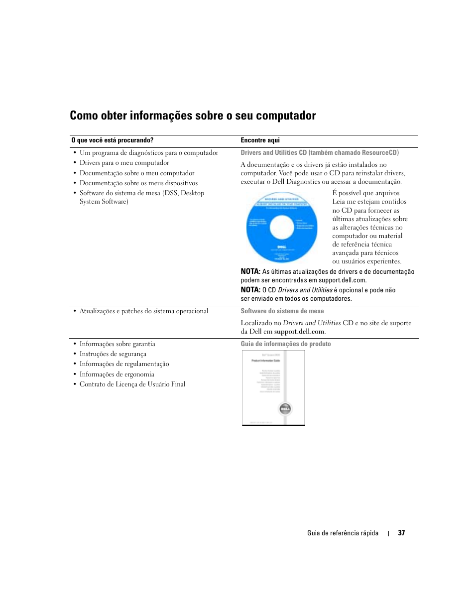 Como obter informações sobre o seu computador | Dell OptiPlex 170L User Manual | Page 37 / 100