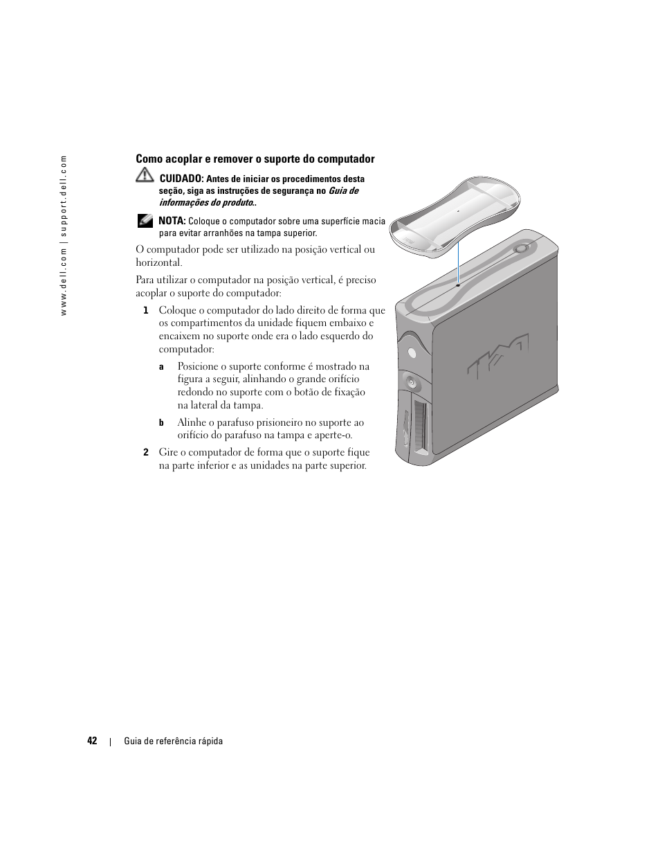 Como acoplar e remover o suporte do computador | Dell OptiPlex 170L User Manual | Page 42 / 100