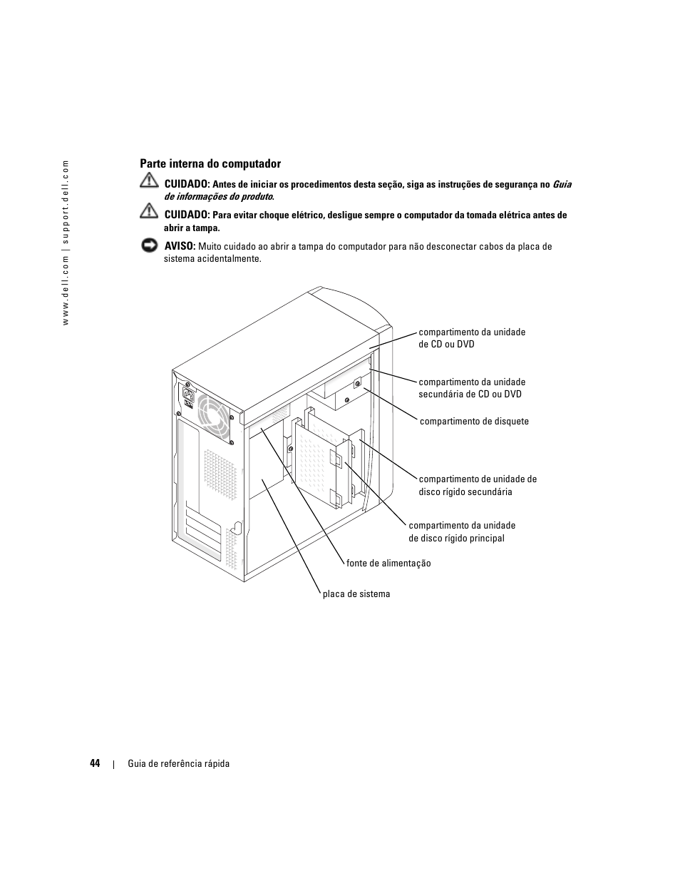 Parte interna do computador | Dell OptiPlex 170L User Manual | Page 44 / 100