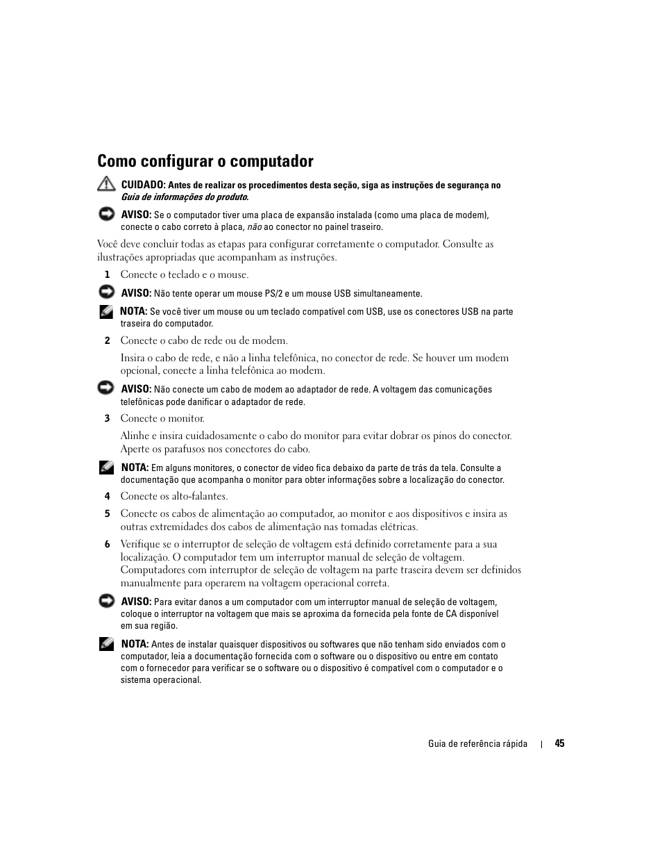 Como configurar o computador | Dell OptiPlex 170L User Manual | Page 45 / 100