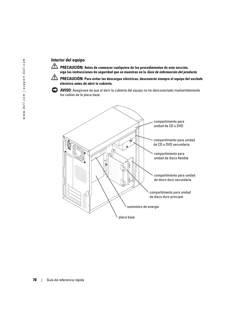 Interior del equipo | Dell OptiPlex 170L User Manual | Page 78 / 100