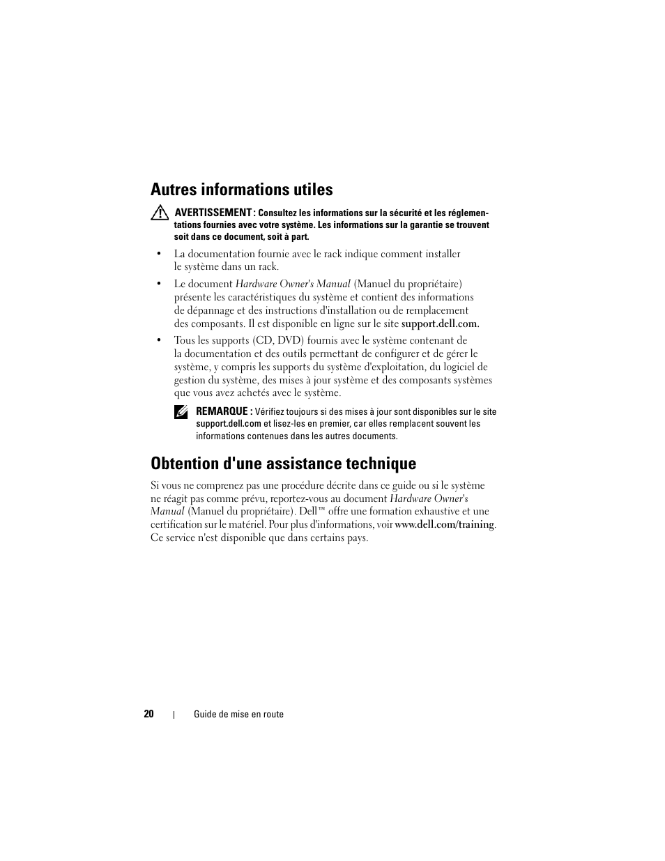 Autres informations utiles, Obtention d'une assistance technique | Dell PowerEdge R410 User Manual | Page 22 / 50