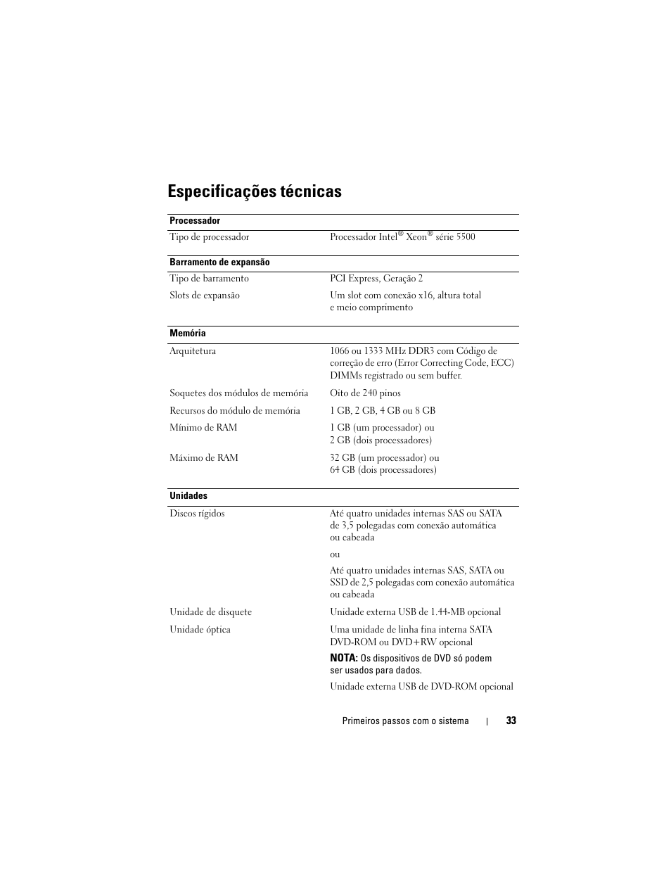 Especificações técnicas | Dell PowerEdge R410 User Manual | Page 35 / 50