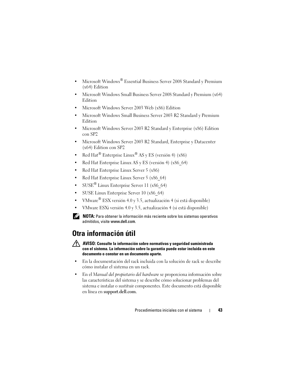 Otra información útil | Dell PowerEdge R410 User Manual | Page 45 / 50