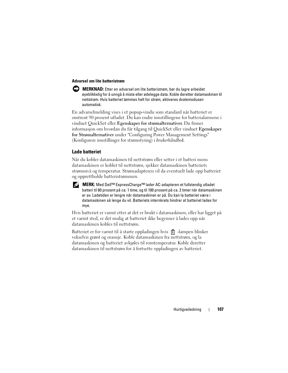 Lade batteriet | Dell Precision M2300 (Late 2007) User Manual | Page 107 / 148