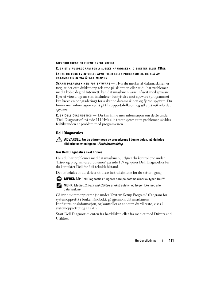 Dell diagnostics | Dell Precision M2300 (Late 2007) User Manual | Page 111 / 148