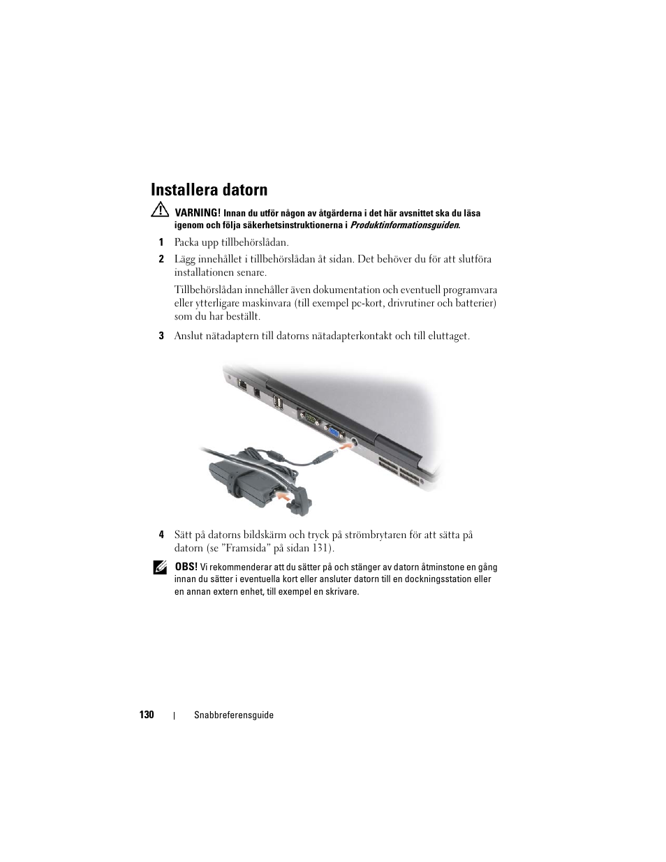 Installera datorn | Dell Precision M2300 (Late 2007) User Manual | Page 130 / 148