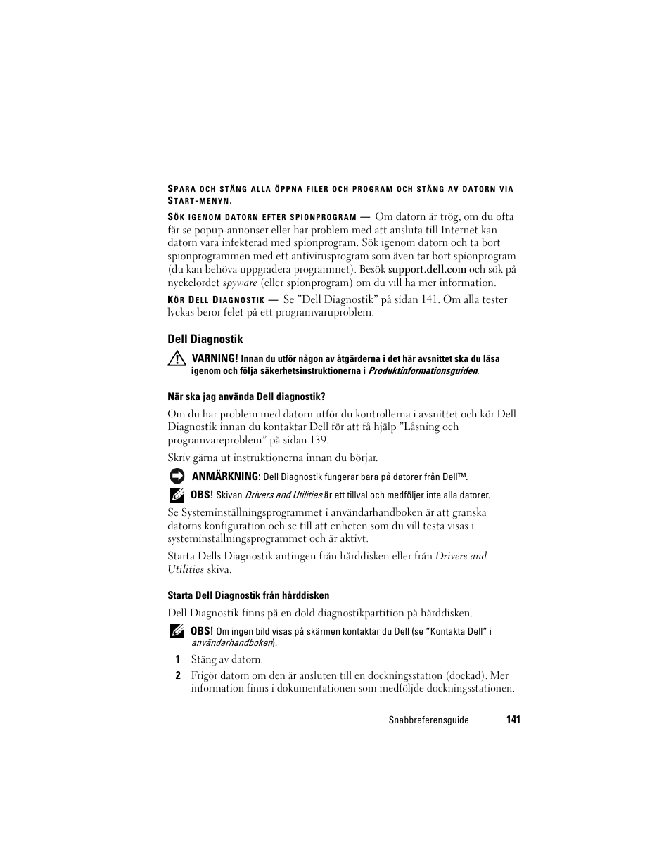 Dell diagnostik | Dell Precision M2300 (Late 2007) User Manual | Page 141 / 148