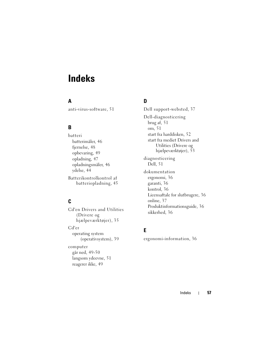 Indeks | Dell Precision M2300 (Late 2007) User Manual | Page 57 / 148