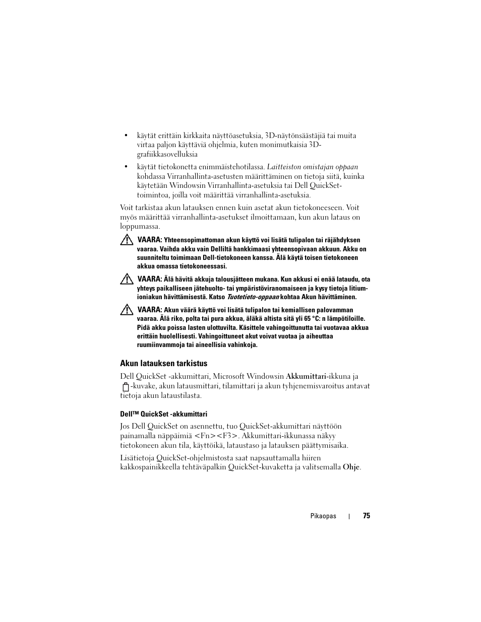 Akun latauksen tarkistus | Dell Precision M2300 (Late 2007) User Manual | Page 75 / 148