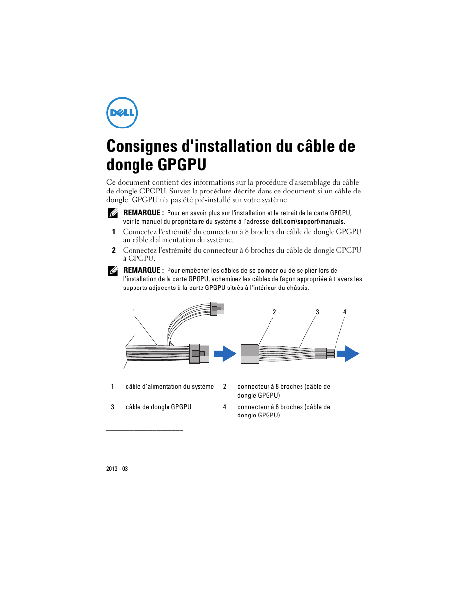 Consignes d'installation du câble de dongle gpgpu | Dell PowerEdge T620 User Manual | Page 3 / 8