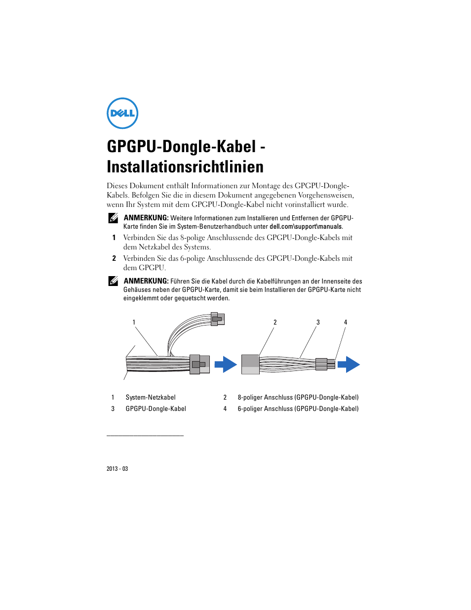 Gpgpu-dongle-kabel - installationsrichtlinien | Dell PowerEdge T620 User Manual | Page 4 / 8