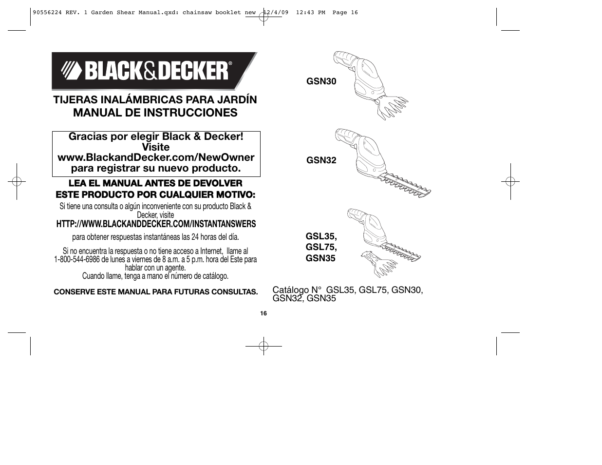 Manual de instrucciones | Black & Decker GSL35 User Manual | Page 16 / 28