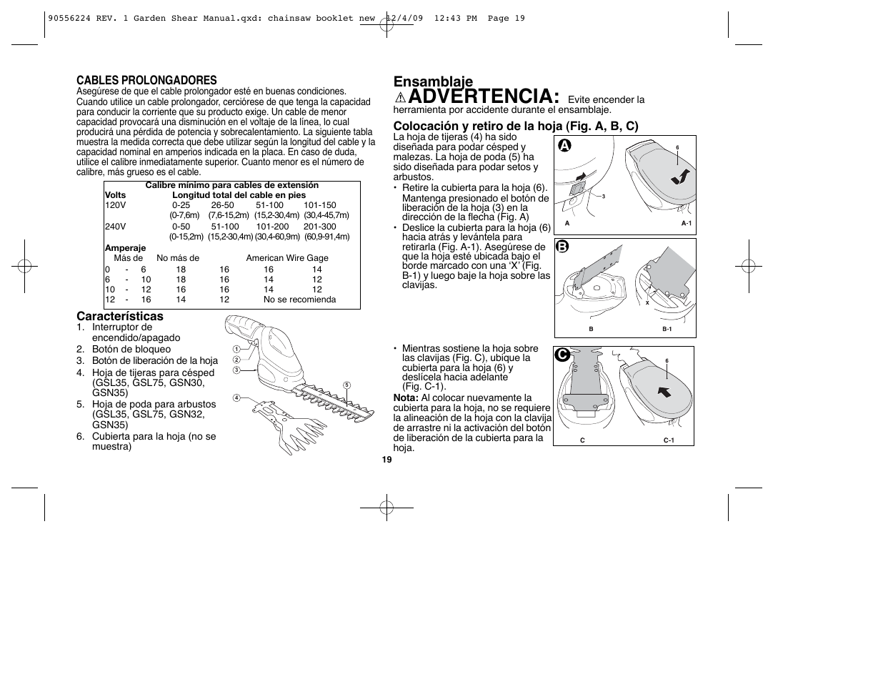 Advertencia, Ensamblaje, Ca b | Black & Decker GSL35 User Manual | Page 19 / 28