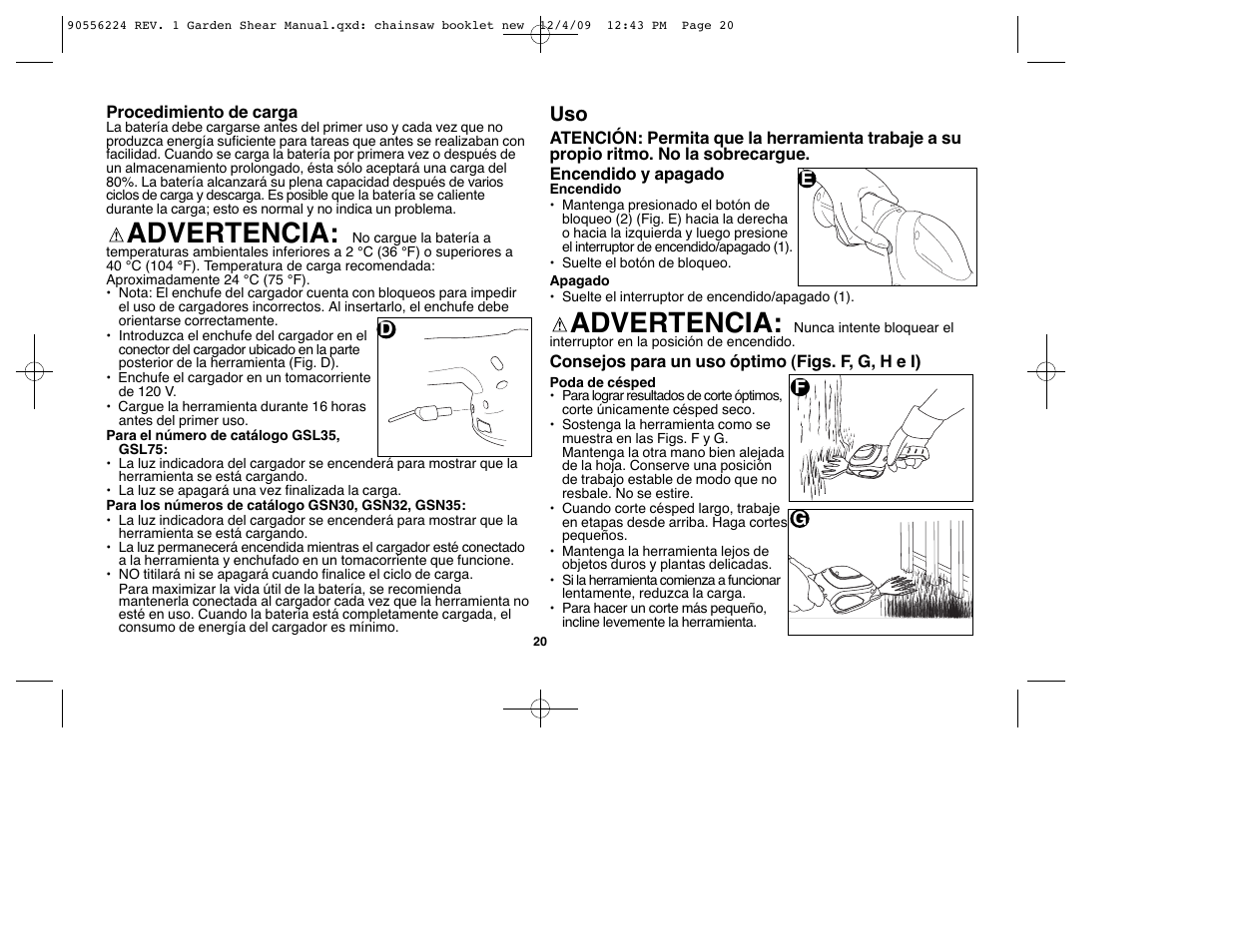 Advertencia | Black & Decker GSL35 User Manual | Page 20 / 28