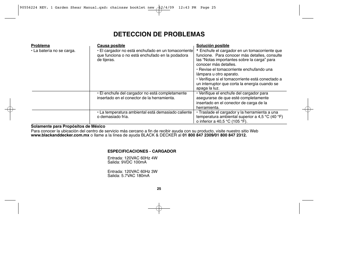 Deteccion de problemas | Black & Decker GSL35 User Manual | Page 25 / 28