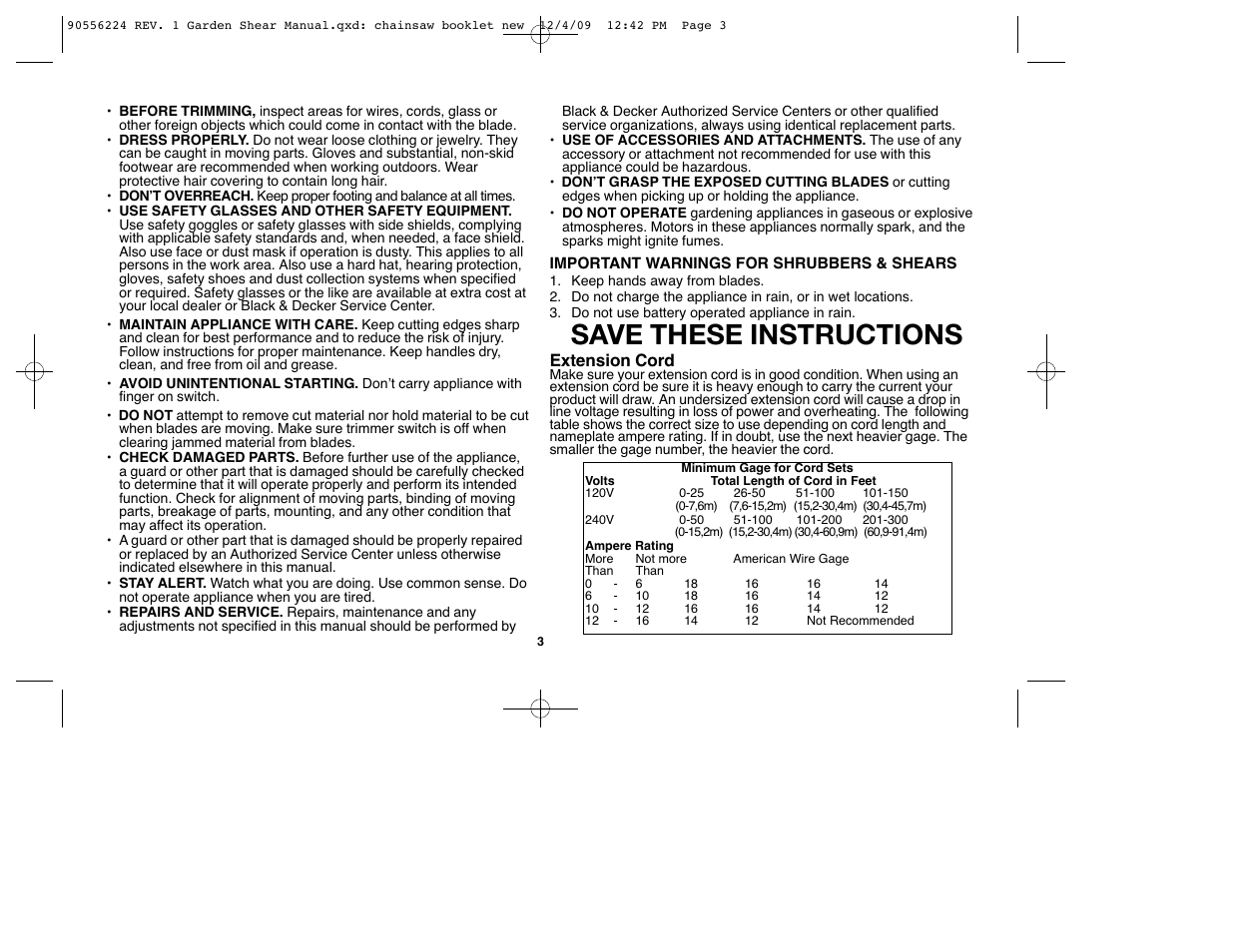 Save these instructions | Black & Decker GSL35 User Manual | Page 3 / 28