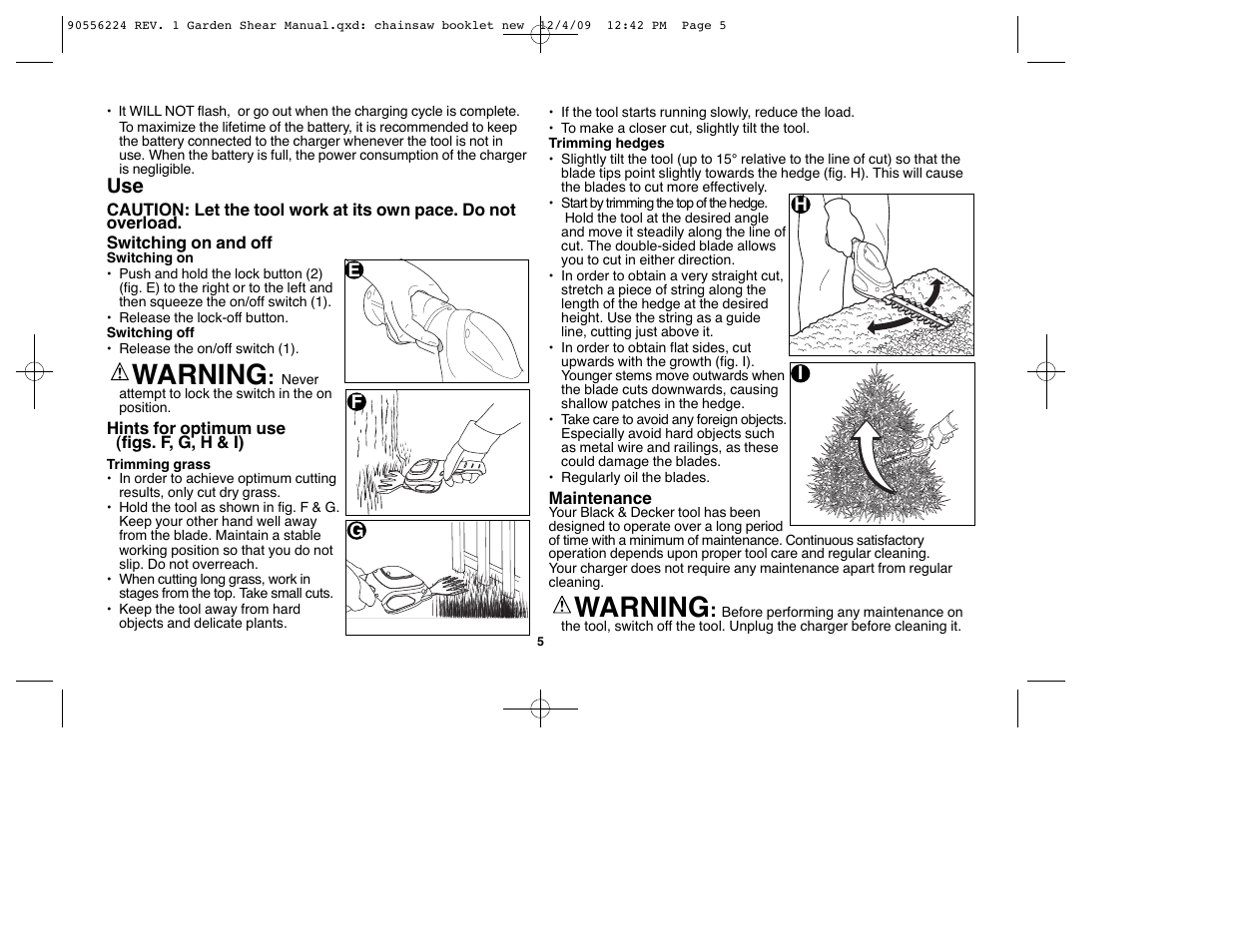 Warning | Black & Decker GSL35 User Manual | Page 5 / 28